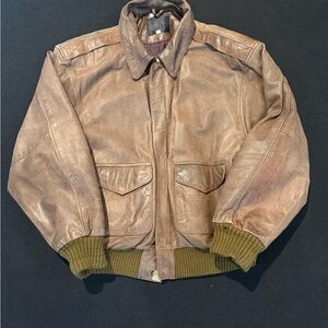 Atec Special Off Shore D12 Speed Boat Leather Embroidered Jacket Brown Cuffs VTG